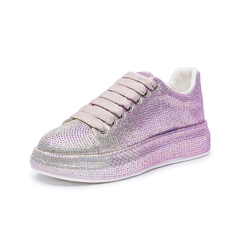 Chaussures de sport blanches brillantes avec strass pour femmes