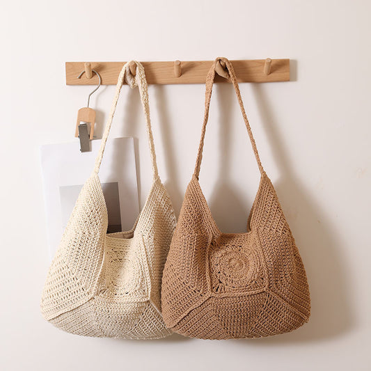 Sac à main en paille tressée de grande capacité pour femme, idéal pour les vacances, la plage ou comme sac à main polyvalent