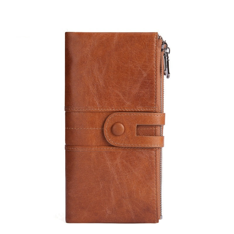 Portefeuille rétro en cuir pour femme, long et tendance, avec porte-monnaie RFID
