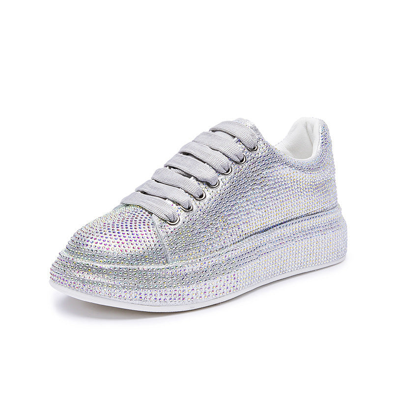 Chaussures de sport blanches brillantes avec strass pour femmes