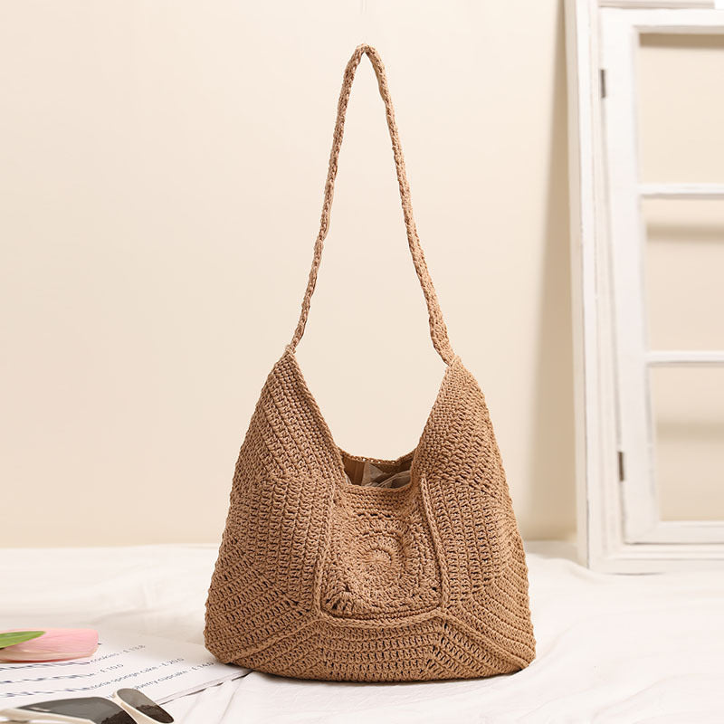 Sac à main en paille tressée de grande capacité pour femme, idéal pour les vacances, la plage ou comme sac à main polyvalent