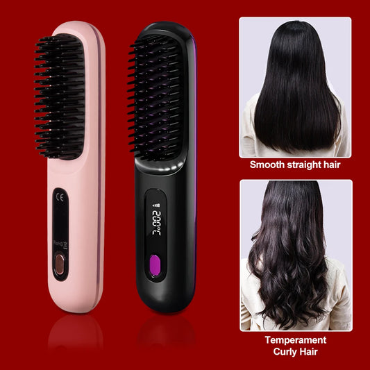 Brosse lissante électrique portable à chauffage rapide, rechargeable par USB, peigne professionnel à ondulations négatives