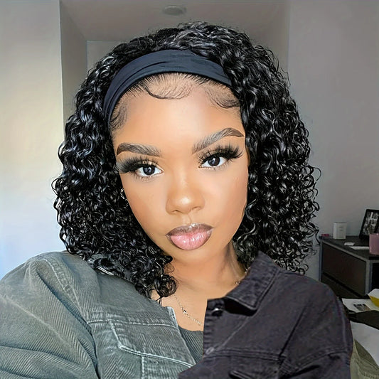 Perruque bandeau ondulée en cheveux humains bouclés pour femmes, 100 % cheveux naturels, perruques Bobo entièrement fabriquées à la machine, cheveux noirs naturels