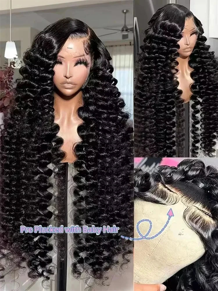 Perruques de cheveux humains indiens ondulés, 40 à 30 pouces, 13x4 et 13x6, densité 220, pour femmes