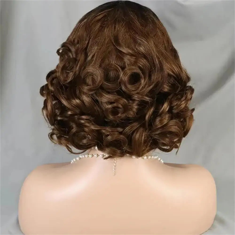 Perruques courtes ondulées en cheveux humains, coupe au carré, fermeture en dentelle 10x10, couleur naturelle, cheveux indiens Remy, pré-épilés, pour femmes