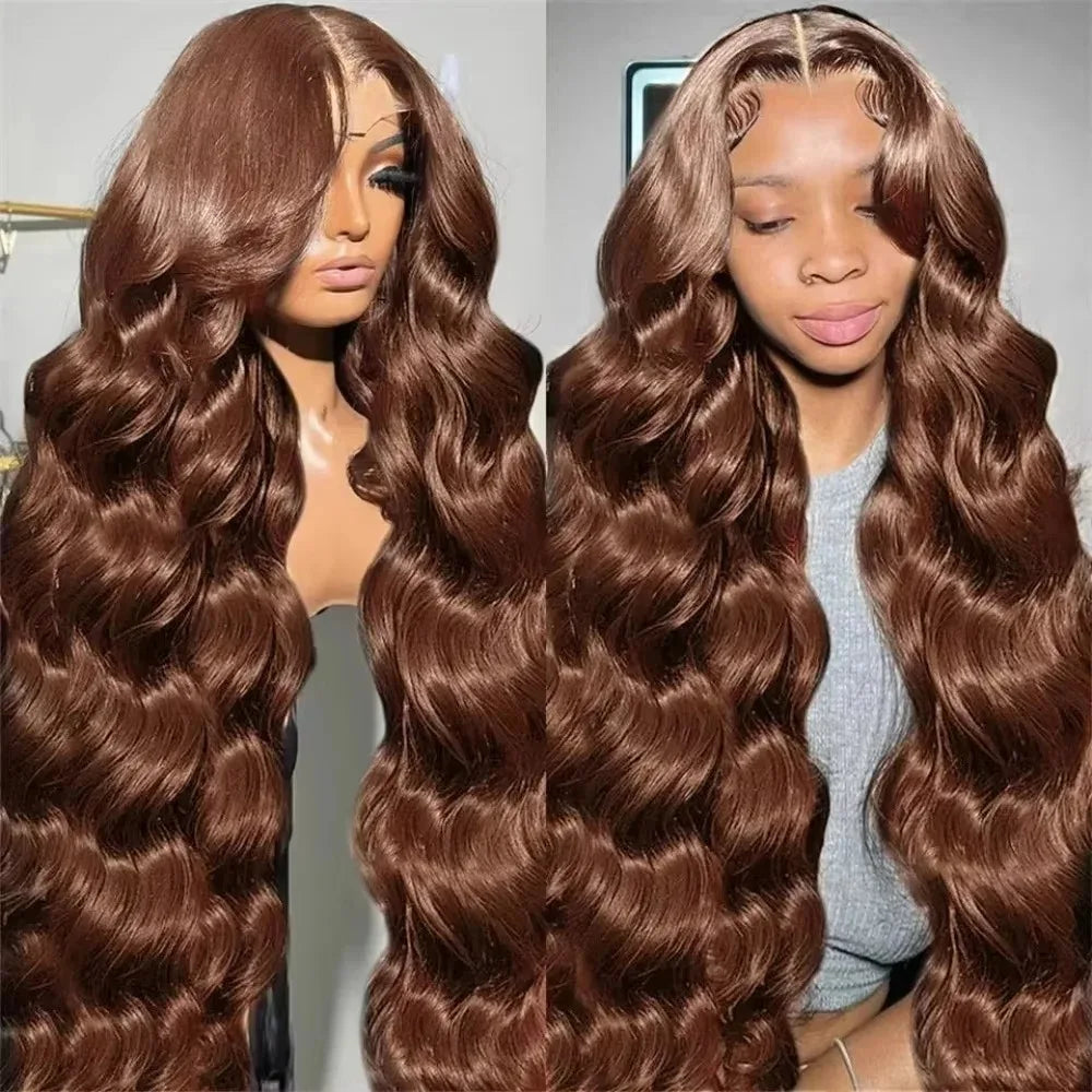 Perruques brésiliennes ondulées en cheveux naturels, couleur brun chocolat, densité 200, 33 x 13 cm, 33 x 18 cm, pré-épilées, pour femmes