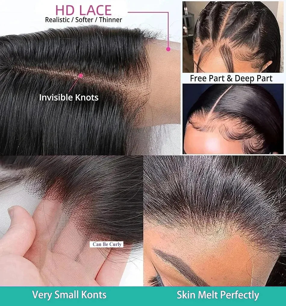 Perruque en dentelle HD lisse 13x6, cheveux humains, coupe au carré, fermeture 6x6, sans colle, 13x4, dentelle frontale pré-épilée, densité 200, pour femmes