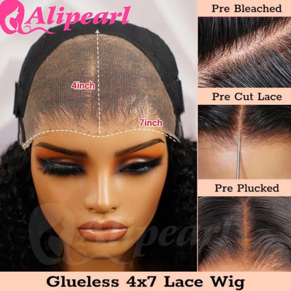 Perruque Alipearl #4 Body Wave 4x7 Lace Closure Ready Go sans colle transparente couleur marron pré-découpée Lace Pre Plucked Knots