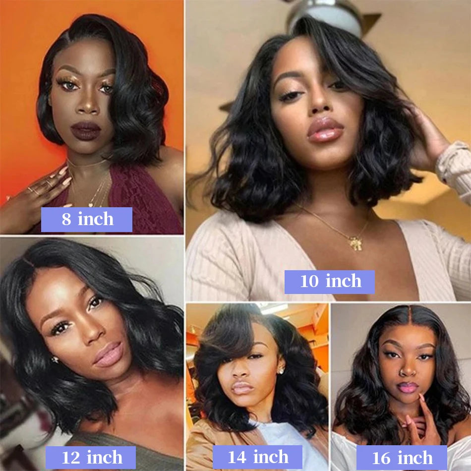 Brazilian Bob Body Wave Wigs 13x4 Transparent Lace Front Human Hair Loose Wave Short Wig 200% Density Lace Frontal Remy Wigs