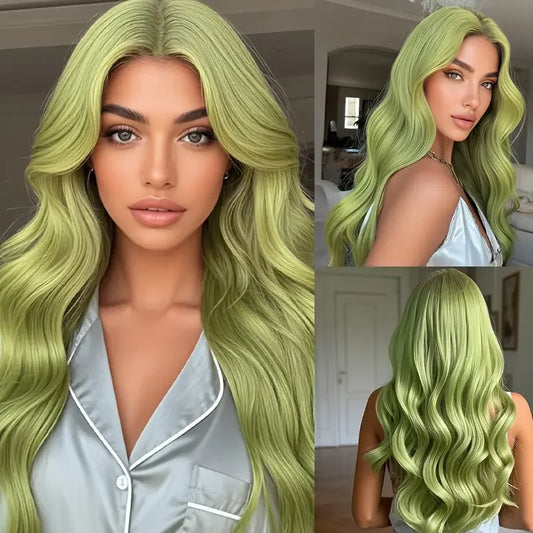 Perruque synthétique bouclée verte de 71 cm, longue et résistante à la chaleur, facile à porter au quotidien et pour les occasions festives.