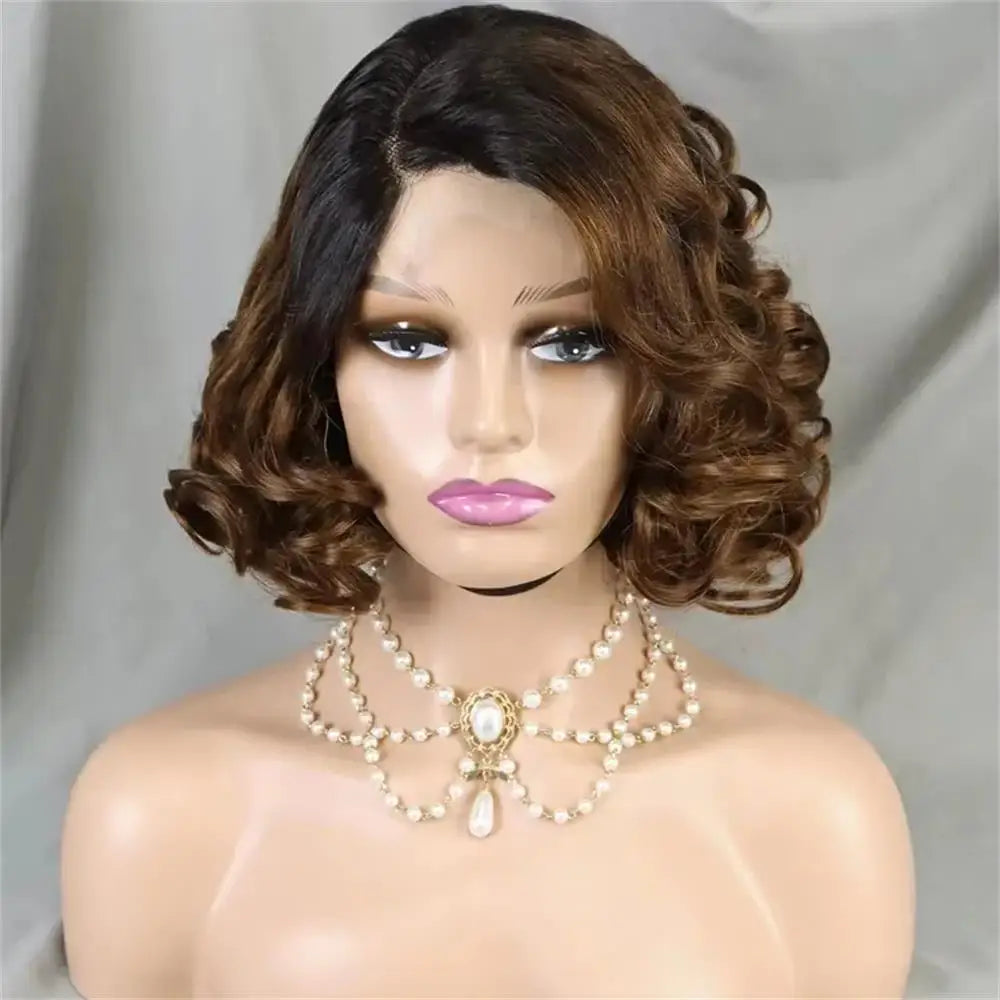 Perruques courtes ondulées en cheveux humains, coupe au carré, fermeture en dentelle 10x10, couleur naturelle, cheveux indiens Remy, pré-épilés, pour femmes