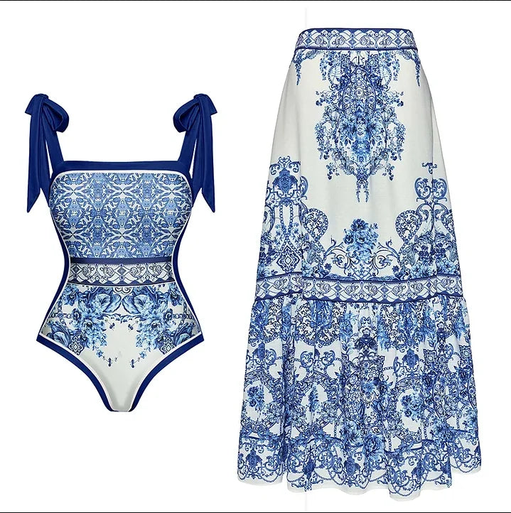 Maillot de bain et paréo imprimé vintage Flaxmaker 2025 pour femmes, élégant, sans manches, pour l'été