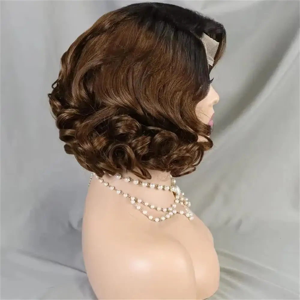 Perruques courtes ondulées en cheveux humains, coupe au carré, fermeture en dentelle 10x10, couleur naturelle, cheveux indiens Remy, pré-épilés, pour femmes