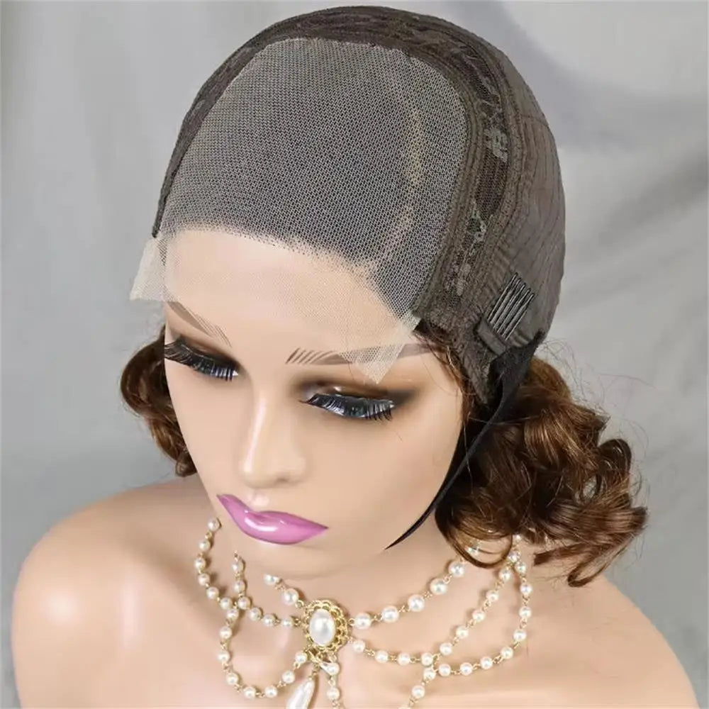 Perruques courtes ondulées en cheveux humains, coupe au carré, fermeture en dentelle 10x10, couleur naturelle, cheveux indiens Remy, pré-épilés, pour femmes