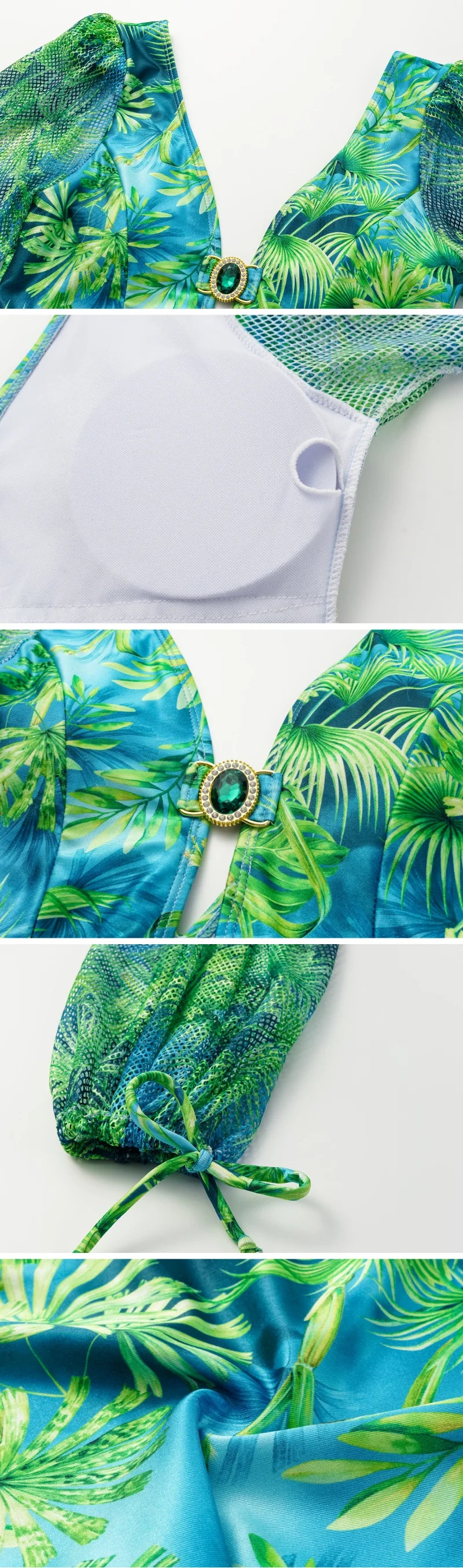 Maillot de bain une pièce à manches longues et jupe pour femme, imprimé vert jungle, 2025