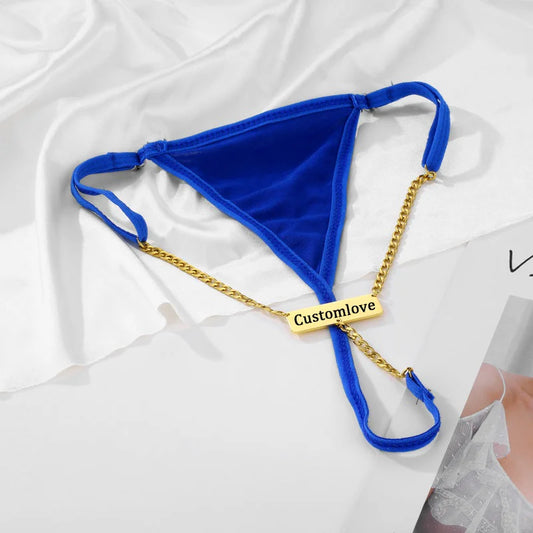 Chaîne de corps sexy avec nom gravé personnalisé pour femmes, string, culotte, boîte de nuit, mode, plaque signalétique, sous-vêtements, bijoux de corps, cadeau