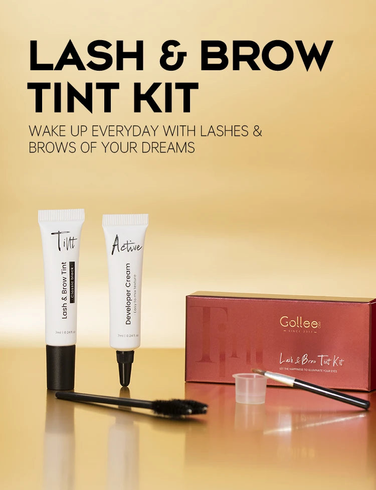 Nouveau kit de teinture pour sourcils Gollee 6 ml, kit de teinture pour cils noirs classiques naturels, semi-permanent et durable, kit de teinture pour cils étanche