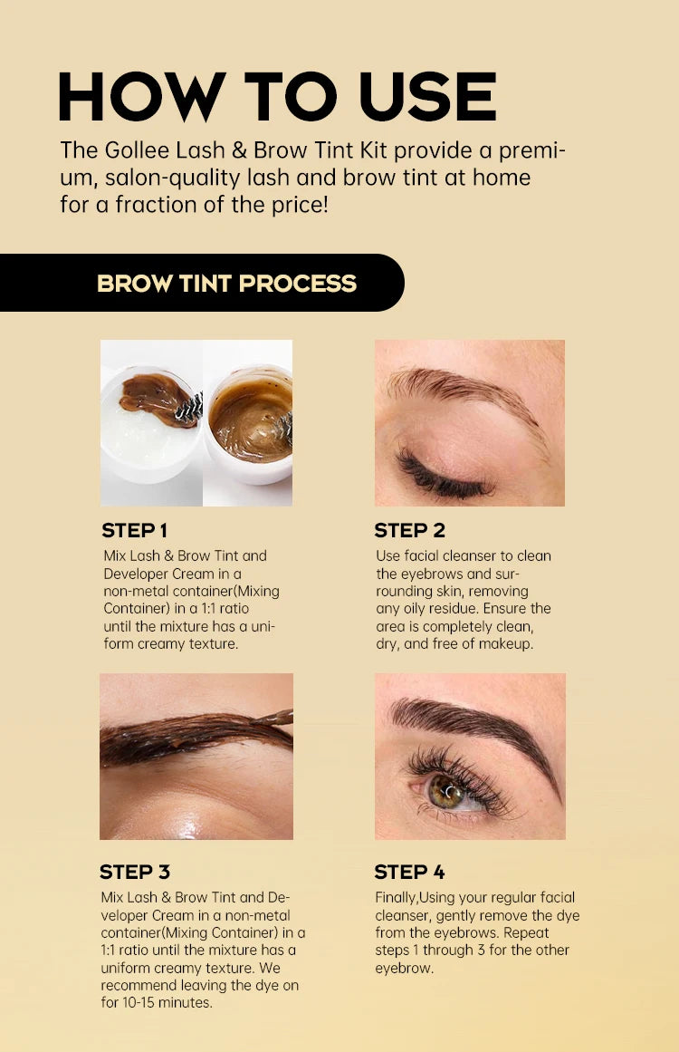 Nouveau kit de teinture pour sourcils Gollee 6 ml, kit de teinture pour cils noirs classiques naturels, semi-permanent et durable, kit de teinture pour cils étanche