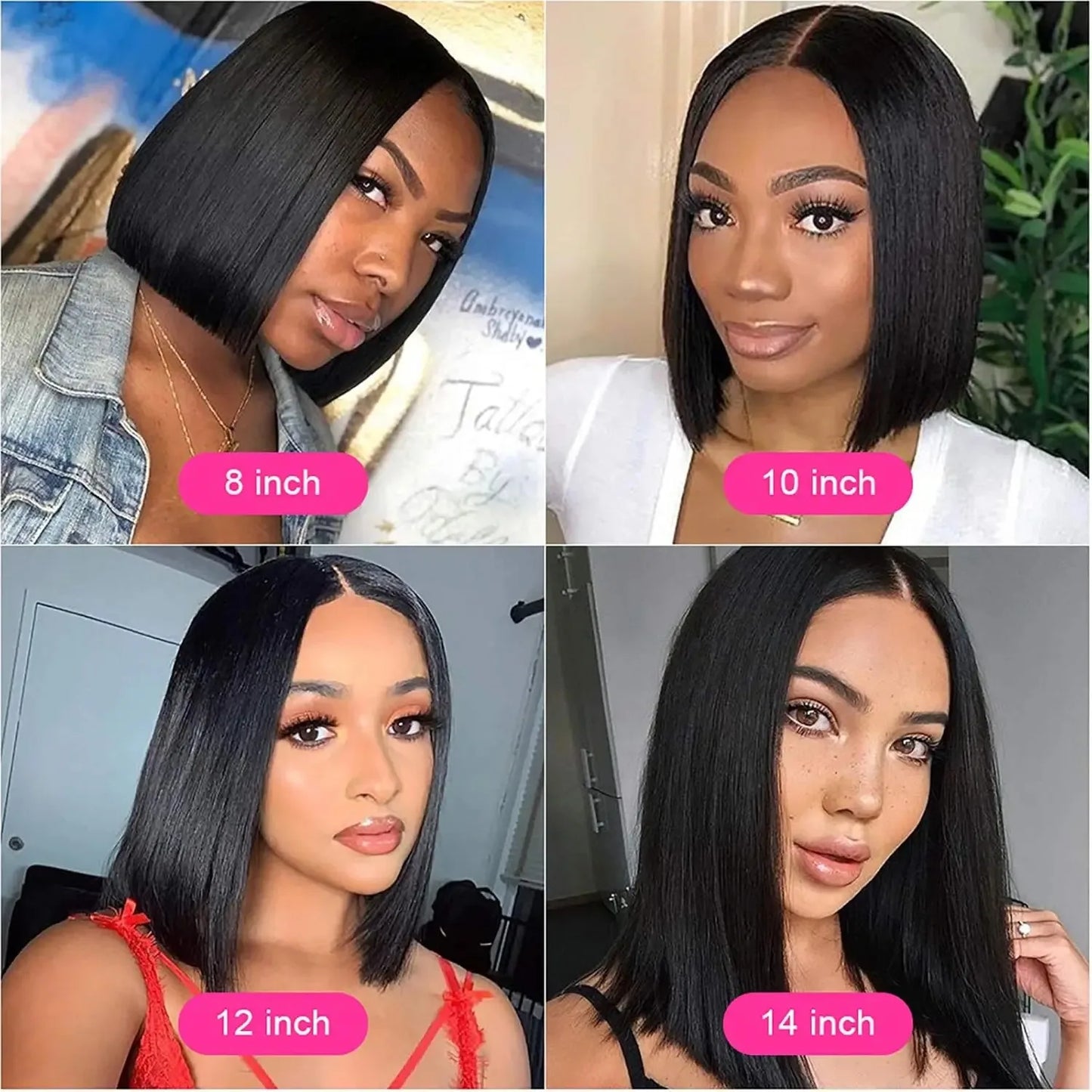 Perruque en dentelle HD lisse 13x6, cheveux humains, coupe au carré, fermeture 6x6, sans colle, 13x4, dentelle frontale pré-épilée, densité 200, pour femmes