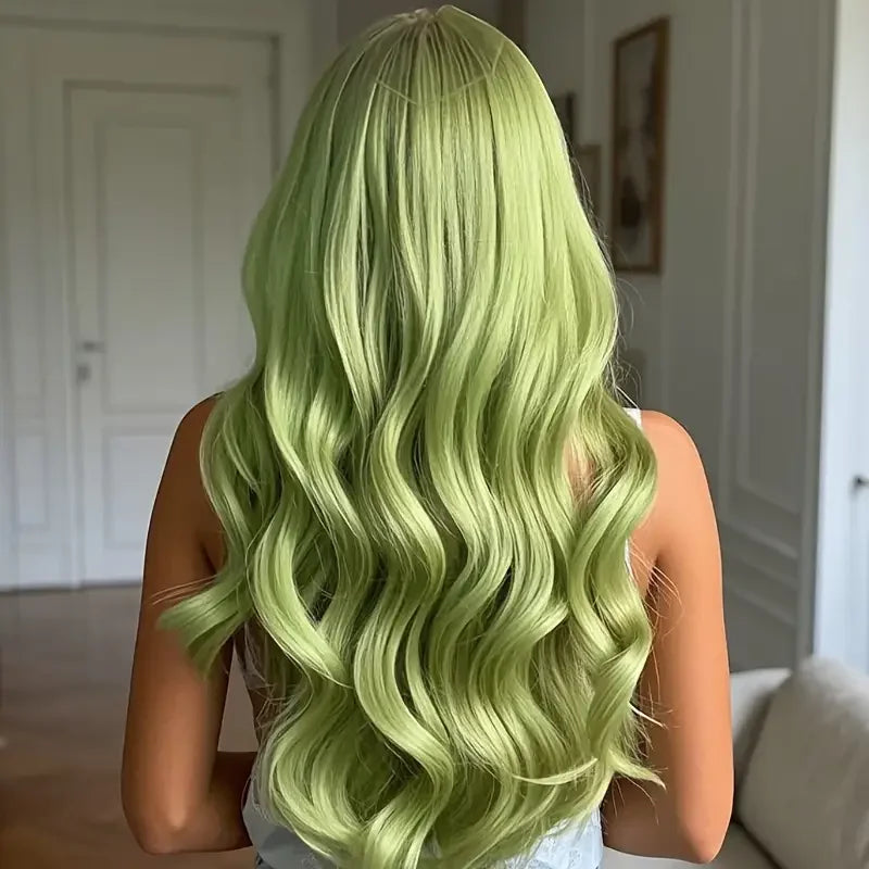 Perruque synthétique bouclée verte de 71 cm, longue et résistante à la chaleur, facile à porter au quotidien et pour les occasions festives.