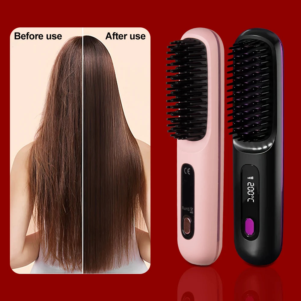 Brosse lissante électrique portable à chauffage rapide, rechargeable par USB, peigne professionnel à ondulations négatives