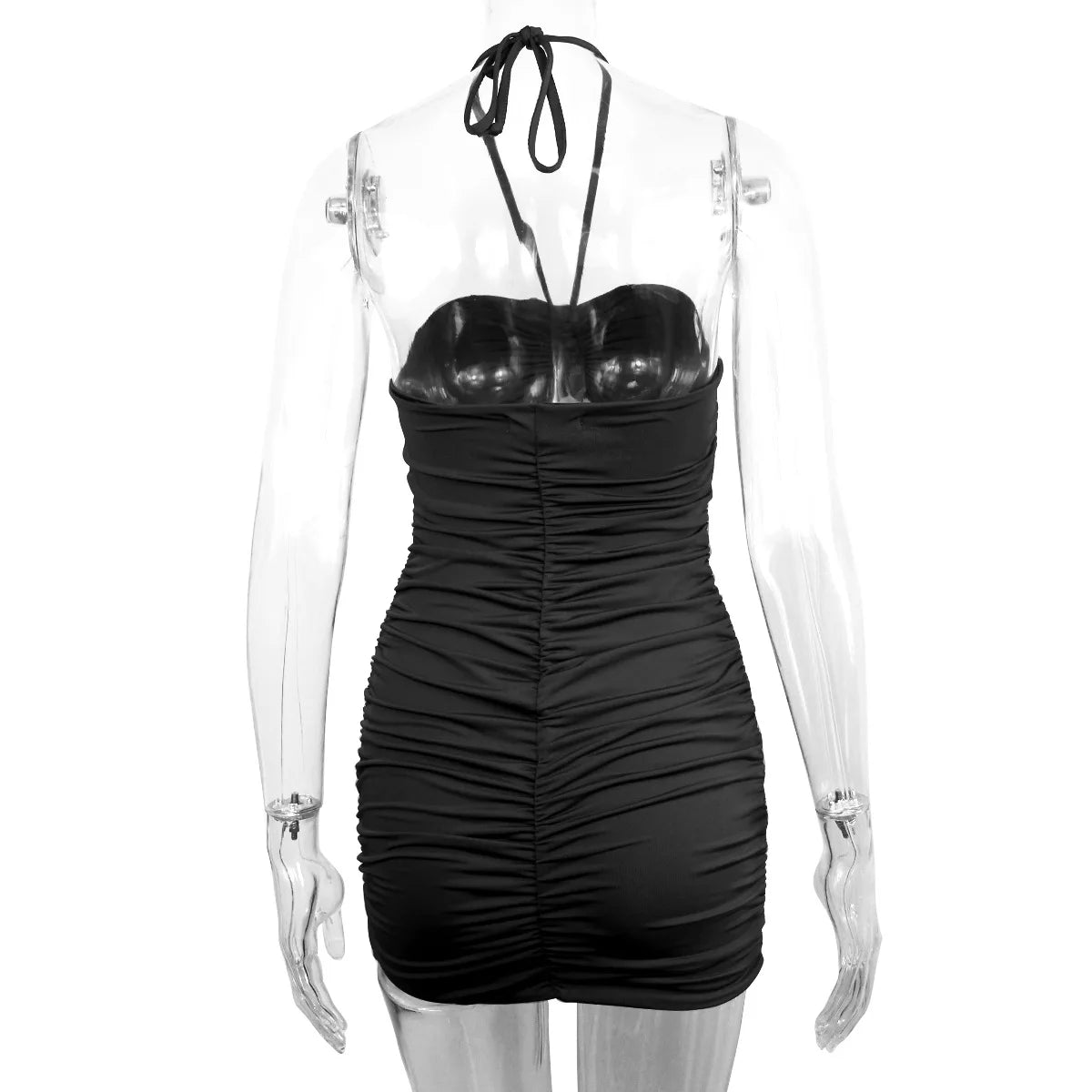 Robe d'été sans bretelles pour femme, noire, sans manches, moulante, sexy, dos nu, pour boîte de nuit, cocktail, mini-robe