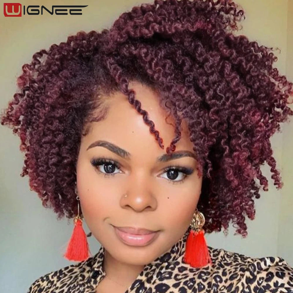 Perruque courte bouclée crépue avec raie sur le côté, cheveux synthétiques, perruques pour femmes, perruque bordeaux avec raie sur le côté, perruque noire