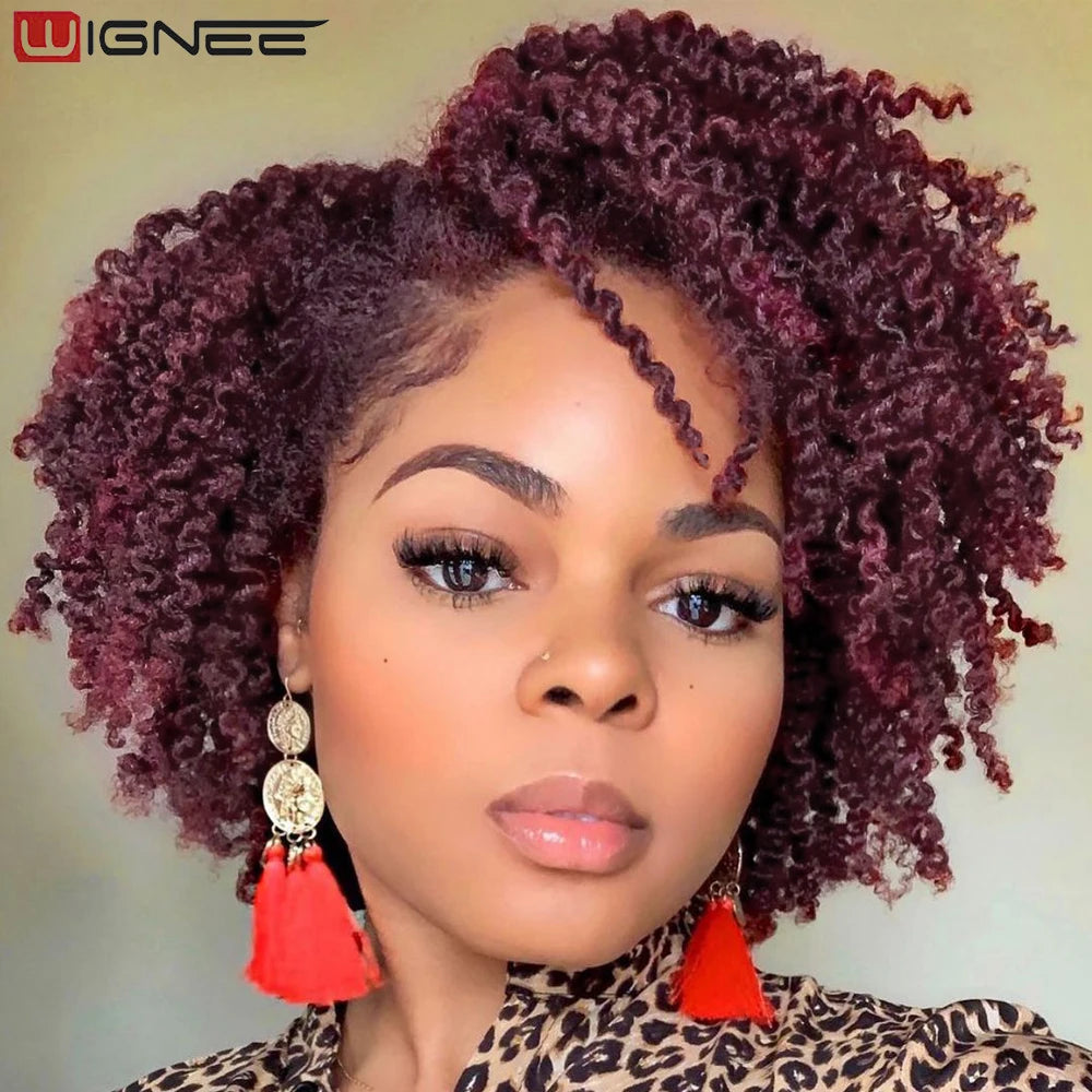 Perruque courte bouclée crépue avec raie sur le côté, cheveux synthétiques, perruques pour femmes, perruque bordeaux avec raie sur le côté, perruque noire