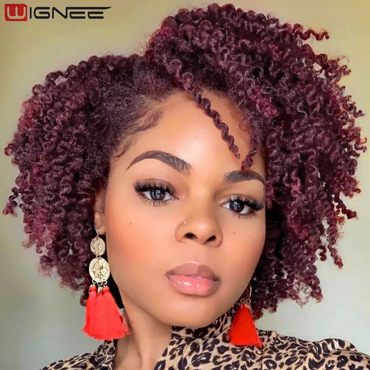 Perruque courte bouclée crépue avec raie sur le côté, cheveux synthétiques, perruques pour femmes, perruque bordeaux avec raie sur le côté, perruque noire