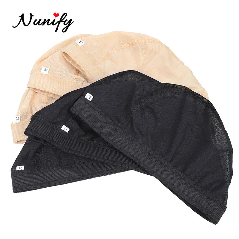 Nunify Lot de 6 filets à cheveux en maille sans colle pour perruques, bonnets de perruque bon marché pour la fabrication de perruques, filet en élasthanne, bonnet de perruque élastique en forme de dôme