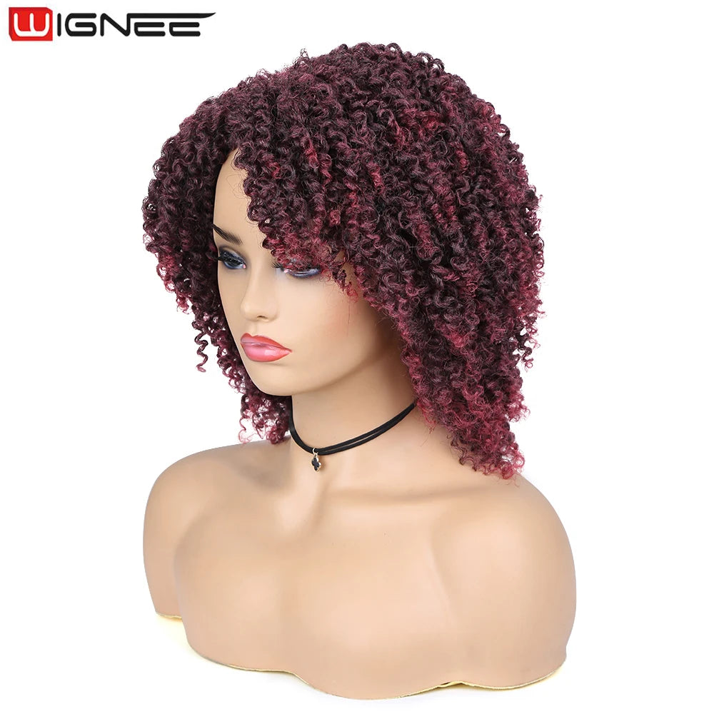 Perruque courte bouclée crépue avec raie sur le côté, cheveux synthétiques, perruques pour femmes, perruque bordeaux avec raie sur le côté, perruque noire