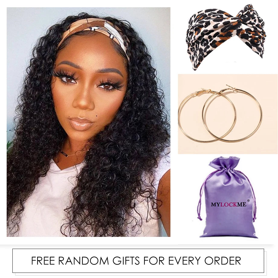 Perruque bandeau cheveux humains crépus bouclés MYLOCKME sans colle entièrement fabriquée à la machine perruques de cheveux humains brésiliens Remy pour femmes densité 180 %