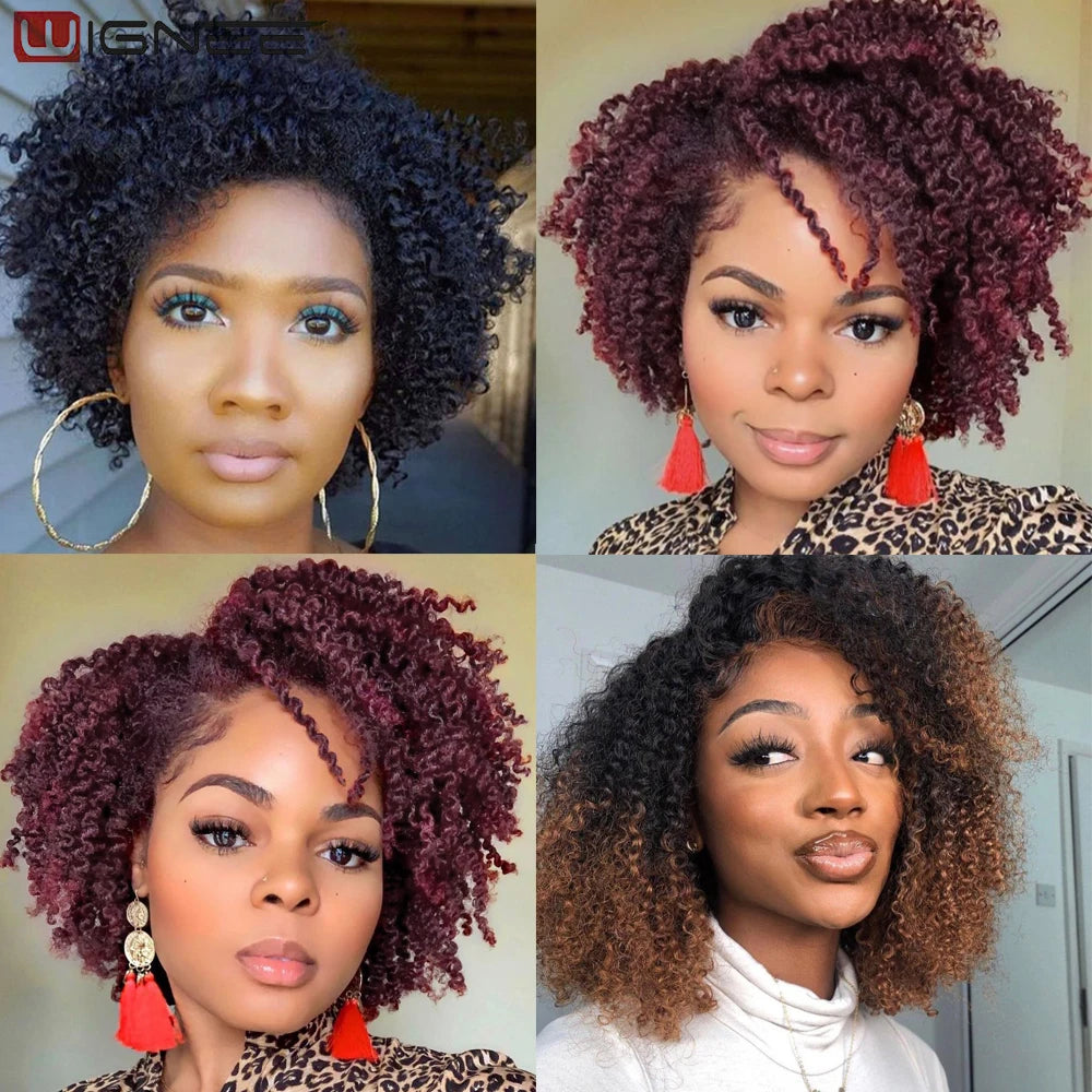 Perruque courte bouclée crépue avec raie sur le côté, cheveux synthétiques, perruques pour femmes, perruque bordeaux avec raie sur le côté, perruque noire
