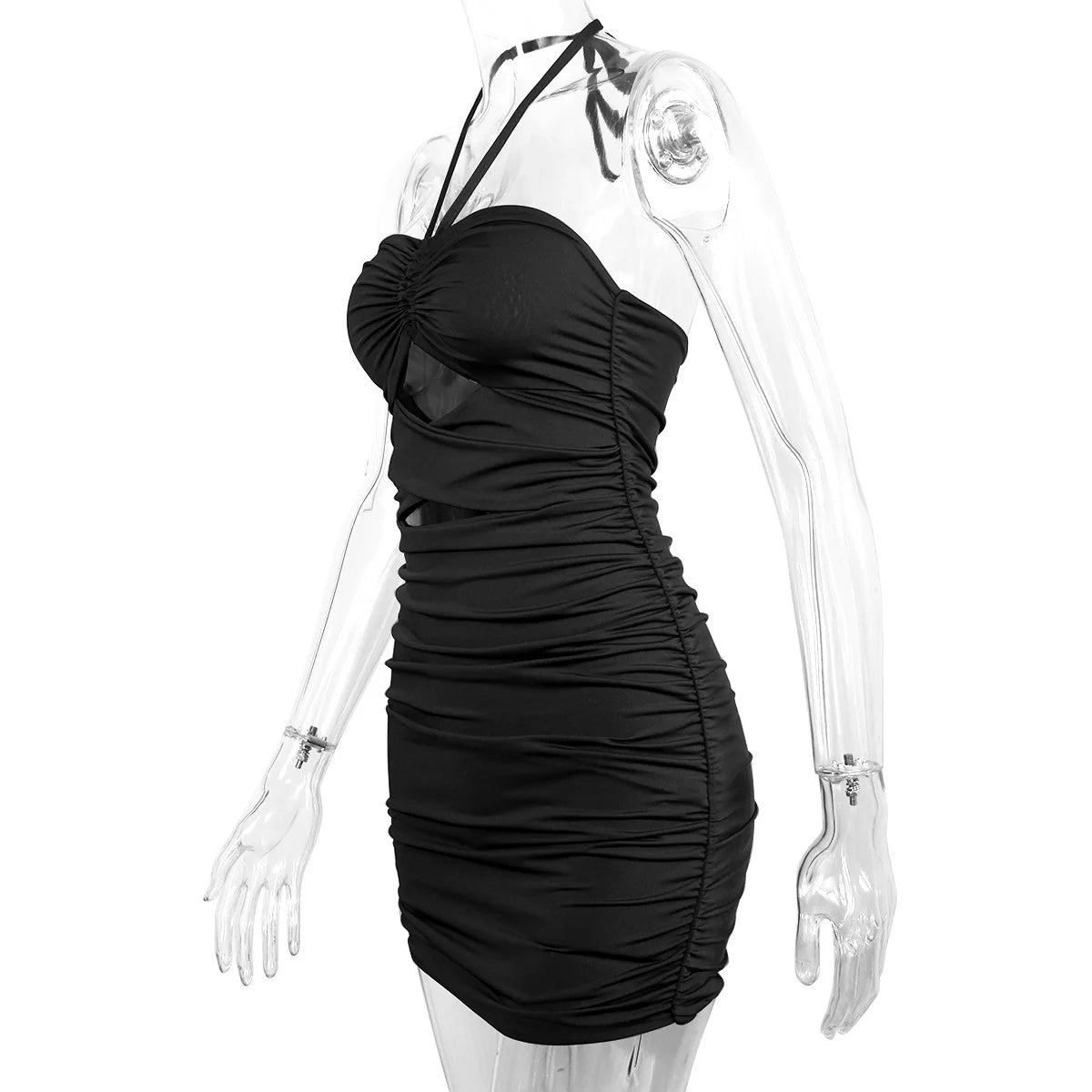 Robe d'été sans bretelles pour femme, noire, sans manches, moulante, sexy, dos nu, pour boîte de nuit, cocktail, mini-robe