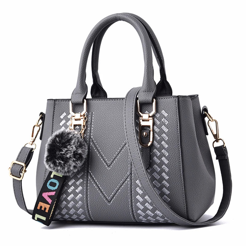 Sacs messager brodés pour femmes, sacs à main en cuir, sacs pour femmes, sac à main pour dames, sac à main en boule de poils
