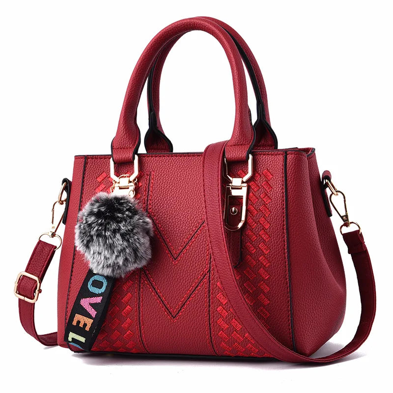 Sacs messager brodés pour femmes, sacs à main en cuir, sacs pour femmes, sac à main pour dames, sac à main en boule de poils
