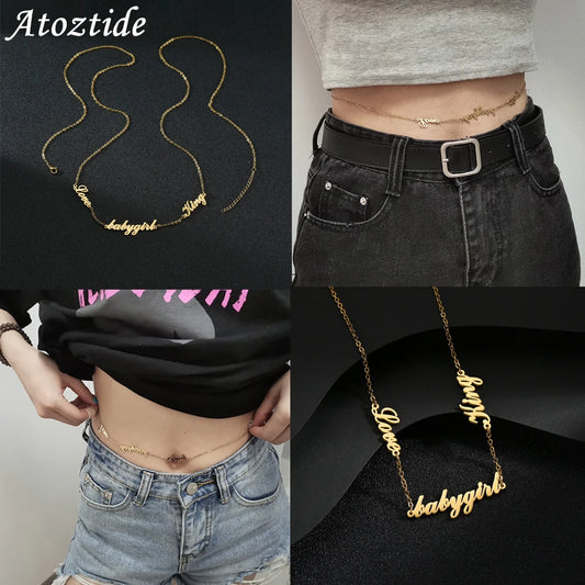 Atoztide – Chaîne de taille personnalisée en acier inoxydable avec plusieurs noms et lettres, simple et sexy, pour femme, cadeau de Noël