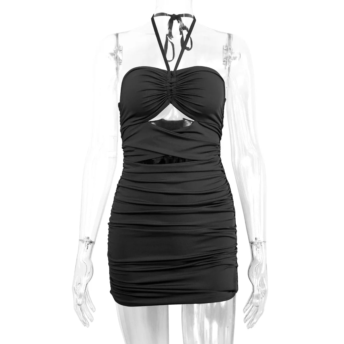 Robe d'été sans bretelles pour femme, noire, sans manches, moulante, sexy, dos nu, pour boîte de nuit, cocktail, mini-robe