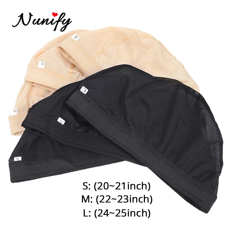 Nunify Lot de 6 filets à cheveux en maille sans colle pour perruques, bonnets de perruque bon marché pour la fabrication de perruques, filet en élasthanne, bonnet de perruque élastique en forme de dôme