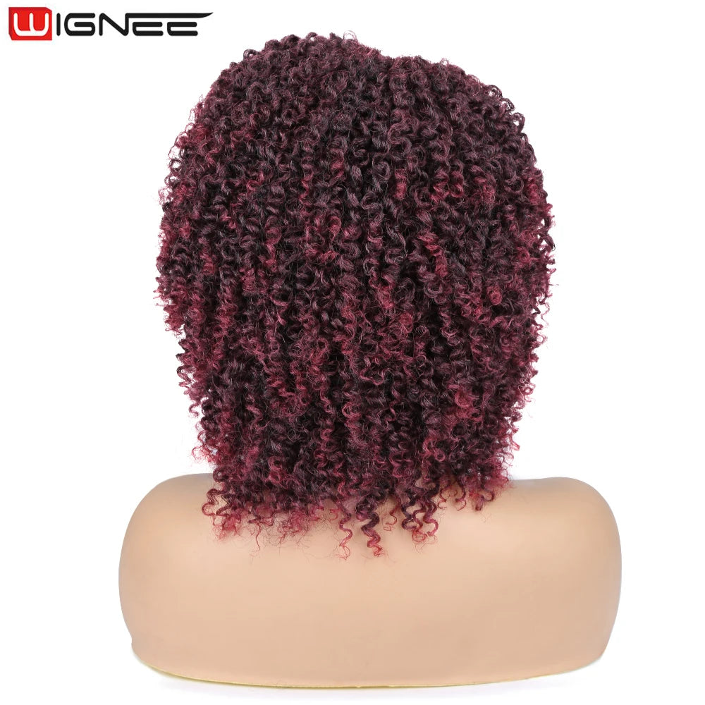 Perruque courte bouclée crépue avec raie sur le côté, cheveux synthétiques, perruques pour femmes, perruque bordeaux avec raie sur le côté, perruque noire