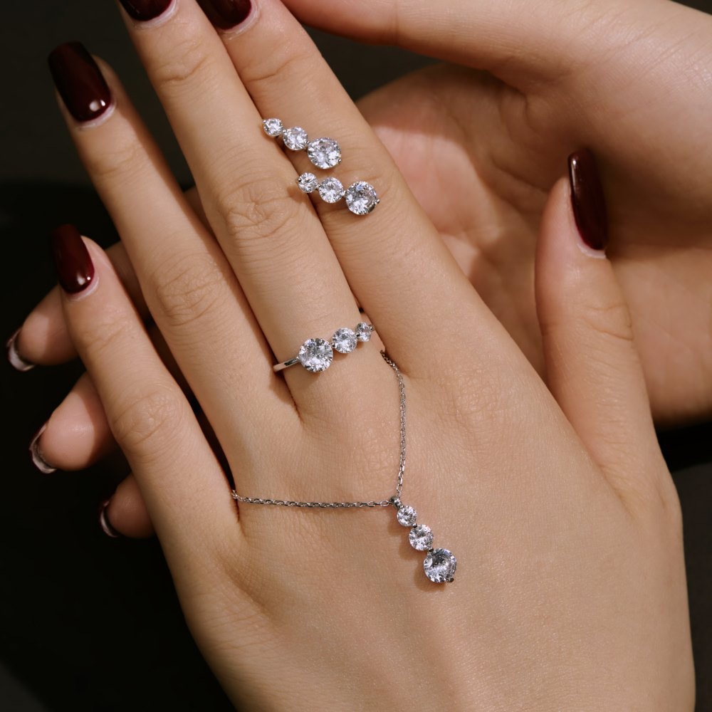 Ensemble collier et boucles d'oreilles en argent sterling S925 avec bague et zircon rond