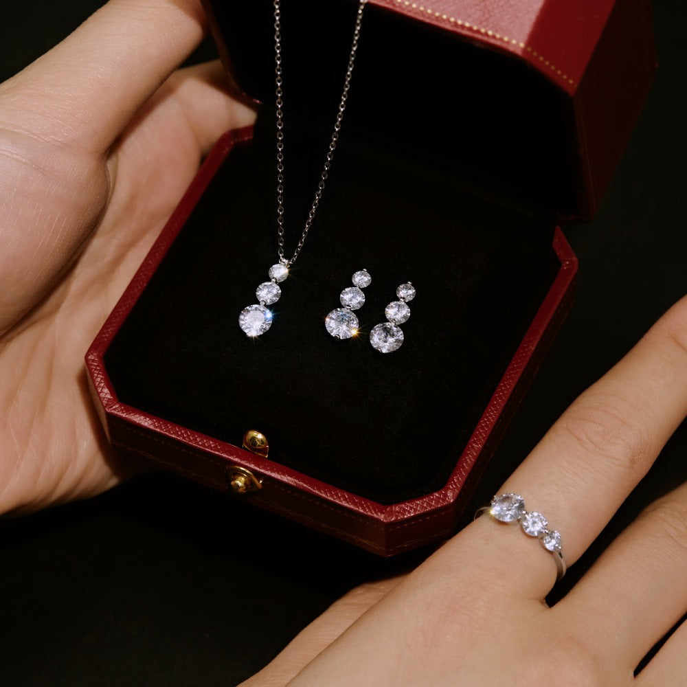 Ensemble collier et boucles d'oreilles en argent sterling S925 avec bague et zircon rond