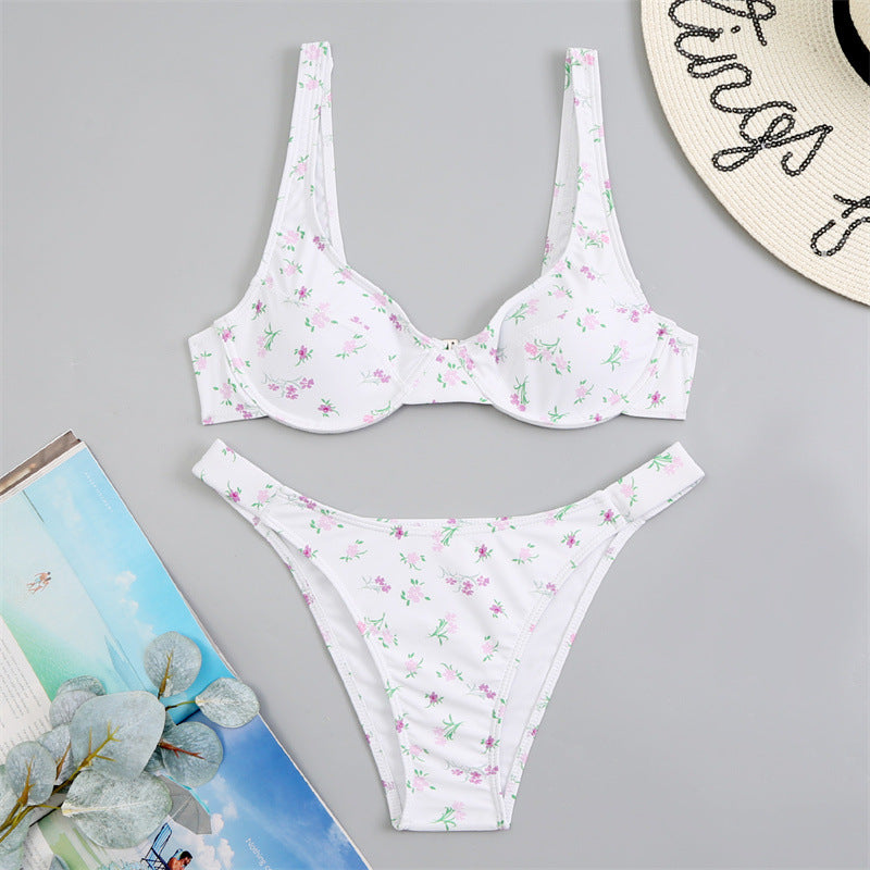 Maillot de bain fendu jaune à fleurs bikini