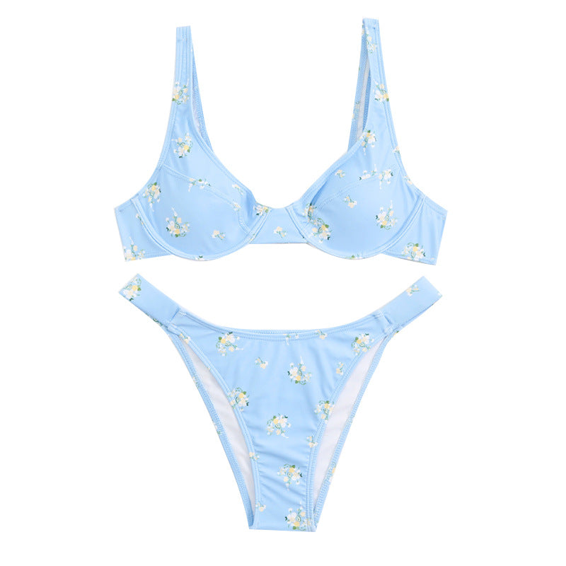 Maillot de bain fendu jaune à fleurs bikini