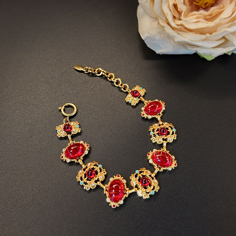 Ensemble collier, bracelet et boucles d'oreilles en verre creux