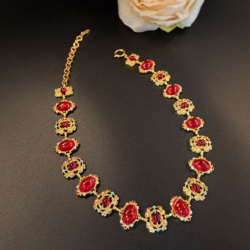 Ensemble collier, bracelet et boucles d'oreilles en verre creux