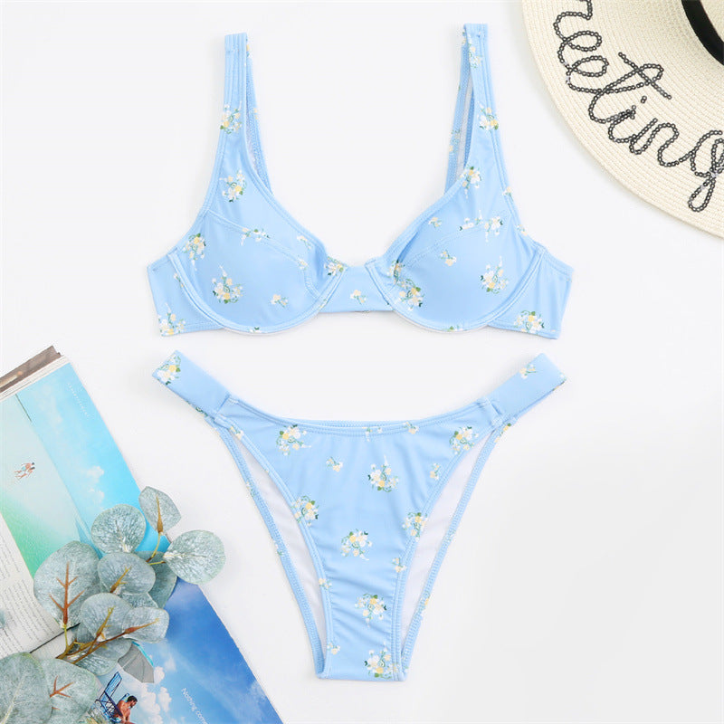 Maillot de bain fendu jaune à fleurs bikini
