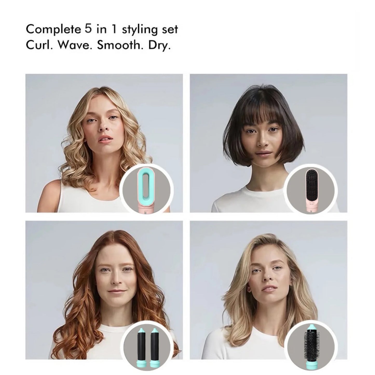 Sèche-cheveux 5 en 1 multifonction, nouveau design, avec barillet à boucler, brosse à air chaud, outil de coiffure