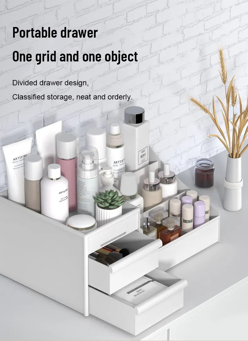 1 tiroir blanc pour maquillage, boîte de rangement, finition dortoir, étagère en plastique, cosmétiques, soins de la peau, coiffeuse, bureau