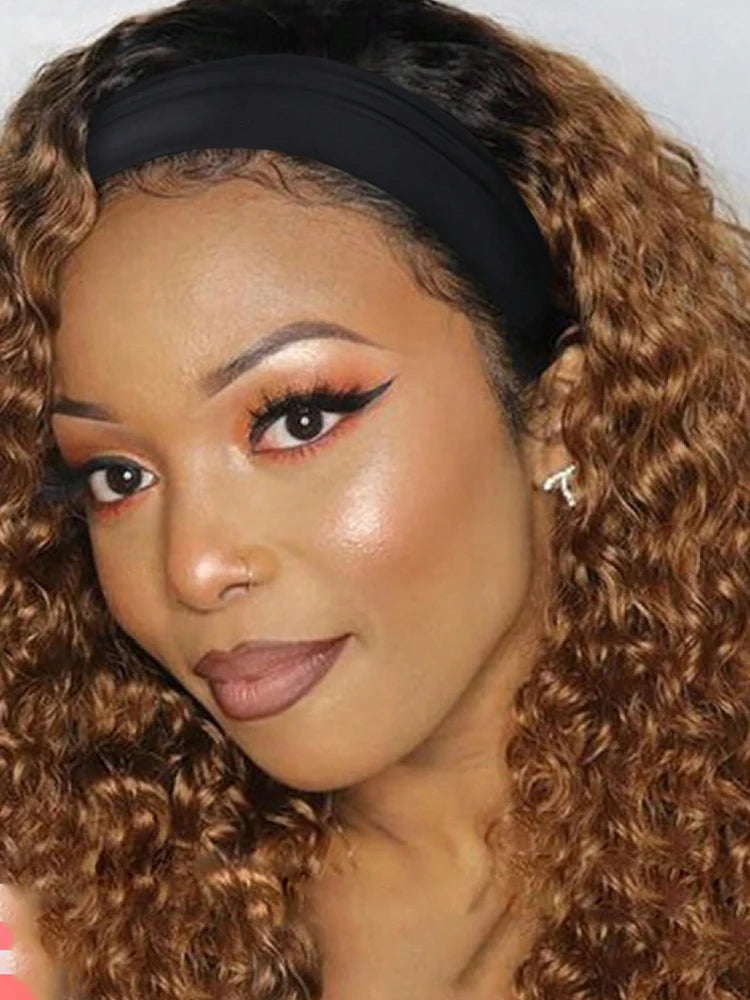 Perruque bandeau cheveux humains crépus bouclés ombrés T1B/30#, cheveux bouclés ondulés, fabriquée à la machine, 25, 30 et 35 cm, pour femmes noires